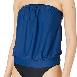 Catalina Bandeau Blouson Tankini Strapless Swimsuit Top, Navy, Size S
